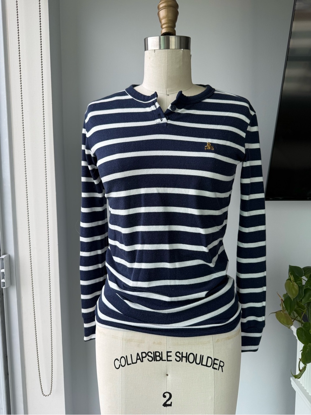 GAP Navy and White Striped Long-Sleeve top